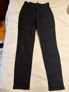 Black High-Waist Women's Jeans with tiny moons embroidered